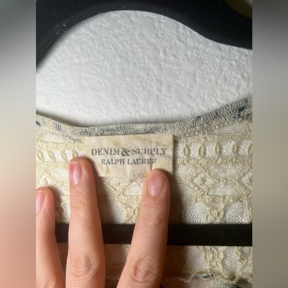 Denim & Supply Ralph Lauren Cream and Blue Long Sleeve Fitted Blouse - Picture 4 of 5